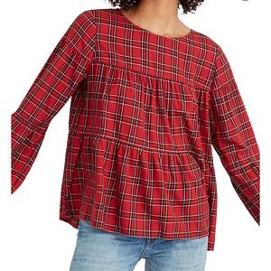 Madewell Plaid Tiered Button Back Top